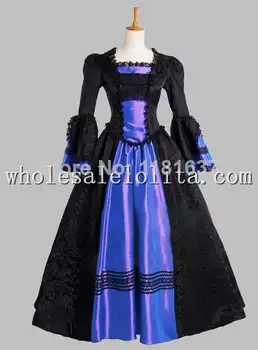 Kilnus Žakardo Satino Gotikos Juoda ir Mėlyna Viktorijos Epochą Suknelė Cosplay Suknelė