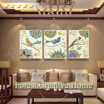 Kinų stiliaus 3pc paukščių gėlių derliaus spalvos drobės tapybos meno klasikinis įėjimo sienos nuotraukas namų dekoro, sienų tapyba meno