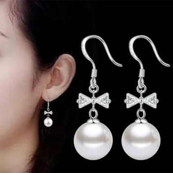 Korėjiečių modeliai temperamentas pearl kutas auskarai sutartis mados perlų bowknot pakabukas papuošalai, auskarai, didmeninė