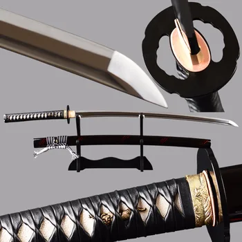 Labai Aštrus, Samurai Katana Japonų Kardas Odos Rankena Aukštos Kokybės Kraujo Griovelių Peilis Espadas Full Tang Aikido Mokymo Peilis