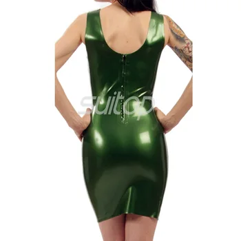 Latekso mini suknelė seksualus klubas stora tipo suknelės moteris, moteris, metallic žalia spalva SUITOP