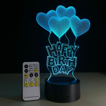 LED Nakties Šviesa 7 Spalvų Gimtadieniu Lempa Šalies 3D Iliuzija Švyti Šalis Dekoro Lempa, Nuotoliniu ar Touch Valdymo Deco Lempos