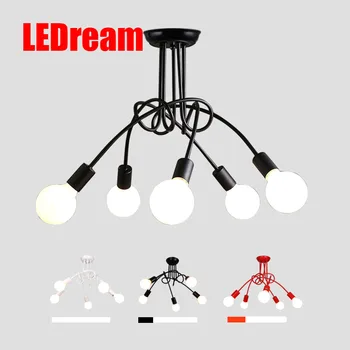 LEDream Creative Black & white 5 turėtojai su E27 lemputės lubų lempa derliaus asmenybė šiuolaikinės trumpas led šviesos