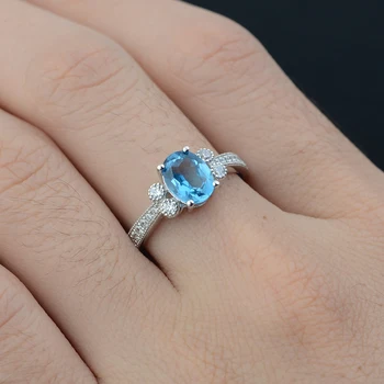 Leige Papuošalai Šveicarijos Mėlynas Topazas Žiedas 925 Sterlingas Sidabro Moterų Ovalo Supjaustyti Perlas Juvelyrikos Vestuvės Žiedai su Akmenimis