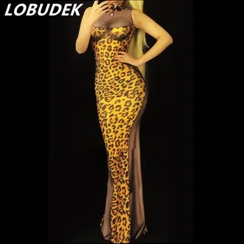 Leopard print suknelė šalis prom drabužiai Ryškūs kostiumai seksualus vientisas suknelė DJ DS rodo, Dainininkė, Šokių Klubą star
