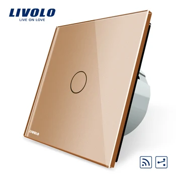 Livolo ES Standartas 1Gang 2 beje, Nuotolinis Jungiklis Wireless Switch VL-C701SR-13, Aukso Spalvos Stiklo, Be Mini Nuotolinio