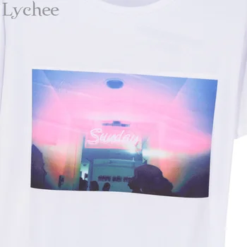 Ličiai Vasarą Moterys T-shirt Neoninės Šviesos sekmadienį Laiškas Spausdinti Atsitiktiniai trumpomis Rankovėmis Marškinėliai Tee Viršų