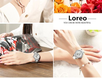 LOREO Mados Moterų Deimantų Riešo Laikrodžiai, Keramikos Ir Plieno Watchband Viršuje Prabangos Prekės ženklo Suknelė Ponios Automatinis Mechaninis Laikrodis