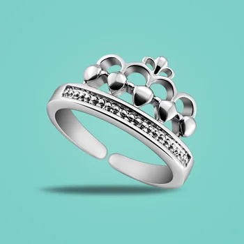 Mados Moterų 925 Sterlingas Sidabro Žiedai Elegantiškos Karūnos Žiedų Dizaino Kietas Sidabro Atidaryti Žiedai, Bet Ne Jautrus Ponios bijoux
