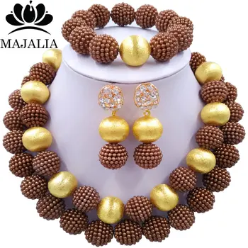 Majalia Žavinga Nigerijos Vestuvių Afrikos Perlų Papuošalų Rinkinys Ruda Kristalų Plastikinių Perlų Vėrinį Nuotakos Papuošalų Rinkinys 2LS003