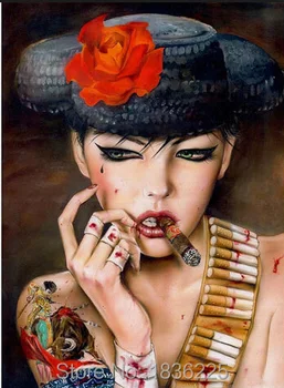 Metalo menas, sienų dekoras didmeninė sexy lady, drobės, sienos meno šiuolaikinės tapybos spalvingas gražus Karšto Sekso Mergina rūkymas mergina sienos Menas