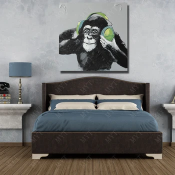 Mielas Beždžionė Klausytis Muzikos Sienos Nuotraukas Kambarį Dekoro Nr. Rėmais ir Su Įrėminti Naftos Tapyba ant Drobės, Sienos Menas