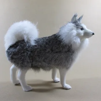 Modeliavimo pilkos spalvos šuo polietileno & kailiai haskių šunų lėlės modelio dovana, apie 20x10x13cm 306