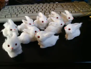 Modeliavimo white rabbit 8x5cm kailio mini rabbit viena partija / 10 vienetų žaislų, sunku modelį, namų dekoravimo, dovanų h1336