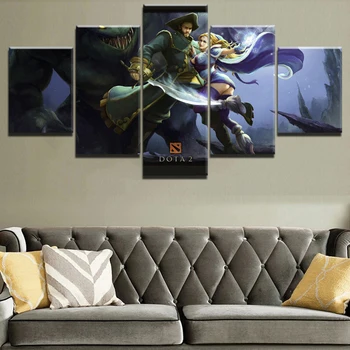 Modular Pictures Home Decor Canvas Painting 5 Pieces Crystalmaiden DotA 2 Heros Kunkka Game Poster For Living Room Wall Art