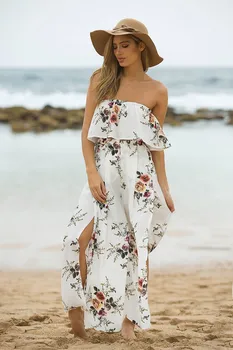 Moterų kelnės Pavasarį, Vasarą, Naujos Moterų spausdinimo gėlių Pusėje, plyšio Pločio kojų kelnės Pajūrio atostogų Paplūdimyje baltos kelnės