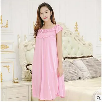 Moterų vasaros suknelė sleepwear nightgowns atsitiktinis plius dydis ponios sleepshirts trumpas rankovės ledo šilko ilgai nightdress 7 spalvų A536