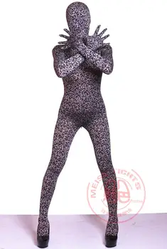 (MS006) Lycra spandex modelis bodysuit laukinių seksualus Leopard permatomas catsuit elastinga unisex fetišas, viso kūno kojinės