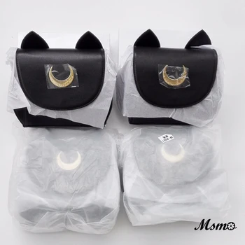 MSMO Balta/Juoda Sailor Moon Luna/Artemis Pečių Maišą Ponios Luna Kačių Odos Rankinė Moterims 