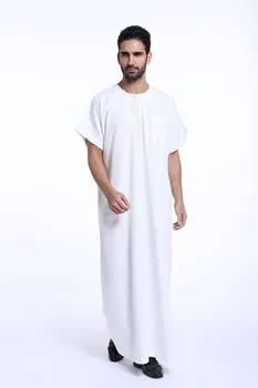 Musulmonų Mados Jubba Thobe trumpomis rankovėmis, islamas vyrų drabužių Juoda BTH801