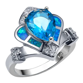 Mėlyna Kristalų Cirkonis Su Blue Fire Opal 925 Sterlingas Sidabro Žiedas Gražus Papuošalų Dydis 6 7 8 9 10 R1422
