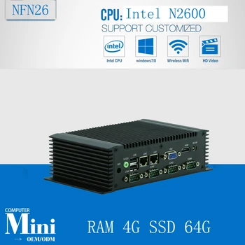N2600 with CPU N2600 6 COM/ 4 USB/ 2 LAN 3.5inch Fanless Mini PC RAM 4G SSD 64G