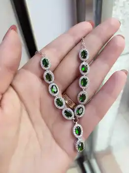 Natūrali žalioji diopsid Karoliai natūralus akmuo Pakabukas Karoliai S925 sidabro madinga, Elegantiška apvali moterys šalis fine Jewelry