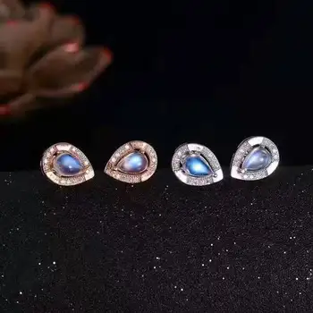 Natūraliai mėlyname mėnulio akmuo stud auskarai, 925 sidabras Natūralus akmuo auskarai moterų mados asmenybės stud Auskarai šalis