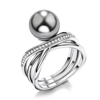 Nauja siunta Nemokamas pristatymas derliaus moterų Žiedai balti cz & Imitacija pilkas perlas Žiedas aukštos kokybės vestuviniai žiedai bižuterijos