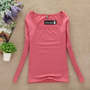 Naujas 2018 m. žiemos Marškinėliai Moterims ilgomis Rankovėmis pavasario Viršūnių & tees Mados Moterų basic marškinėliai T-shirt atsitiktinis candy spalva underware