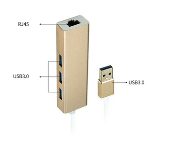 Naujas 3 Prievadų USB 3.0 Gigabit Ethernet Lan RJ45 Tinklo Adapteris Stebulės 1000Mbps