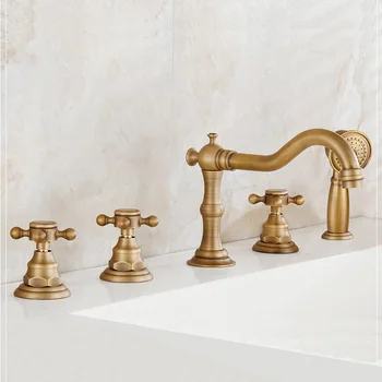 Naujas atvykimo aukštos kokybės iš viso žalvario senovinių klasikinių 5vnt Denio Montuojamas vonios maišytuvas voniai nustatyti Vonia Glaistas Maišytuvas Maišytuvas Čiaupai