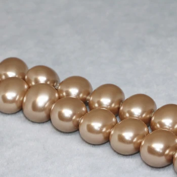 Naujas atvykimo ovalo aukštos kokybės elegantiškas šampanas gamtos shell perlų 13*15mm moteris dovaną laisvi papuošalai priėmimo karoliukai 15inch B2272