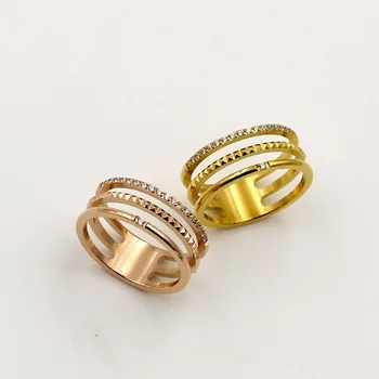 Naujas Dizainas Tuščiaviduriai trijų sluoksnių Rose Aukso Spalvos Titano Piršto Žiedą , mados Banga moterų titano plieno diržas bevardis pirštas TRK006
