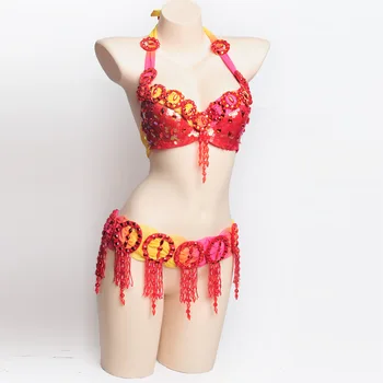 Naujas Moterų pilvo šokio nustatyti kostiumas pilvo šokių drabužius Seksualus Naktį šokių garsiausių Karnavalas Viršūnių Grandinės LIEMENĖLĖ, Diržas 181120
