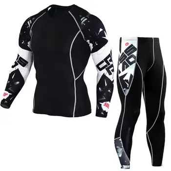 Naujausias Fitneso Suspaudimo Rinkiniai Marškinėliai Vyrams 3D Atspausdintas MMA Crossfit Raumenų Marškinėliai Antblauzdžiai Bazės Sluoksnis Stora kostiumas