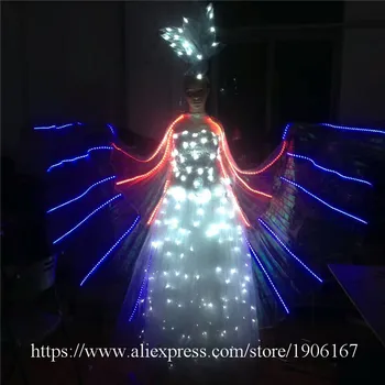 Naujausias Led Šviesos Šalies vakarinę Suknelę LED Šviesos Iki ISIS Sparnai Auga Etapo rezultatus Drabužių, Sportinių Kostiumų