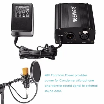 Neewer NW-800 Kondensatoriaus Mikrofonas ir NW-35 Žirkliniai Svirtimi XLR Laido ir Tvirtinimo Gnybtas ir NW-3 Pop Filtras Phantom Adapterio Rinkinys