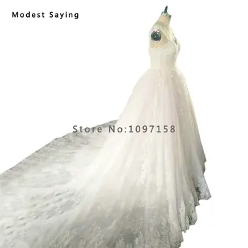 Nekilnojamojo Baltos spalvos Elegantiškas-Line Puošnios Nėrinių Vestuvių Suknelės 2017 Nėrinių 80cm Koplyčia Traukinys Seniai Vestuvinės Suknelės Vestidos de novia AW4