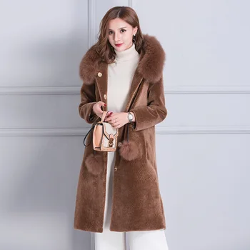 Nekilnojamojo vilnos viršutiniai drabužiai, paltai su lapės kailio apykaklė su gobtuvu moterų šiltos žiemos vilnos paltas 2018 naują atvykimo