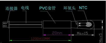 Nemokama laivas 50pcs/daug NTC thermistor 10k 1% 3470 length1200mm NTC temperatūros jutiklis