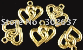 NEMOKAMAS PRISTATYMAS 150pcs Antiqued aukso dvigubo širdies pakabukai A5074G