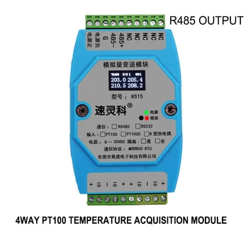 Nemokamas pristatymas 1pc ekranas su 4way PT100 temperatūros įsigijimo modulis RS-485 MODBUS RTU protokolo Atskirai modulis