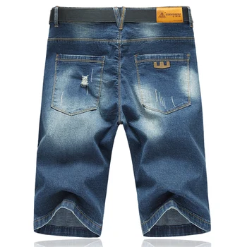 Nemokamas pristatymas Elastinga džinsinio šortai vyrams vyrų vasaros kelio ilgis trumpas džinsai atsitiktinis plius dydžio skylę vyrų trumpos kelnės