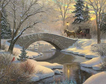 Nemokamas pristatymas klasikinio akmens tiltas sniego kraštovaizdžio drobė spausdina aliejaus tapybai atspausdinta ant drobės meno apdailos nuotrauką