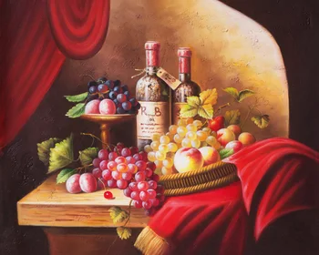 Nemokamas pristatymas klasikinės vynuogių, vaisių natiurmortas raudono vyno butelis aliejaus tapybos drobės spaudiniai ant drobės meno apdailos nuotrauką