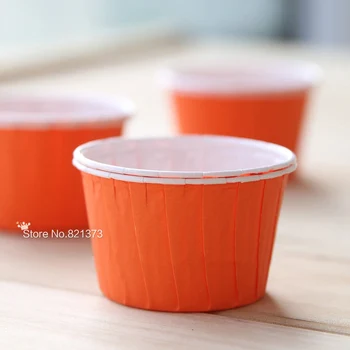 Nemokamas Pristatymas orange keksiukų kepimo puodeliai įdėklai dėklas atveju, pigūs didmeninė keksiukai popieriaus desertinės taurės šalis, vestuvių dekoravimas