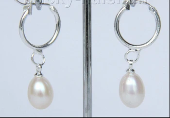 NEMOKAMAS pristatymas> >>>Originali 8X10mm lašelinę Tabaluoti baltos spalvos Gėlavandenių perlų Auskarai j9382