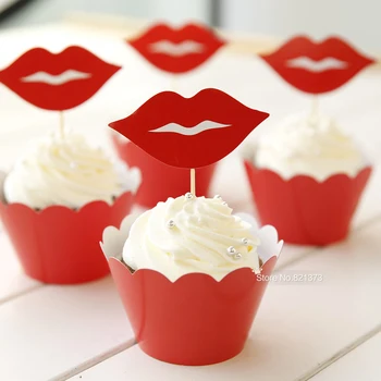 Nemokamas Pristatymas raudonų lūpų keksiukų dekoravimo popierius vyniojamąjį popierių, torto taurės rėžtuvės susitvarko Valentino vestuvių, gimtadienio dekoracijos