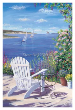 Nemokamas pristatymas Viduržemio jūros drobė spausdina aliejaus tapybai marina mėlynas dangus Paplūdimio kėdės atspausdinta ant drobės apdailos nuotrauką